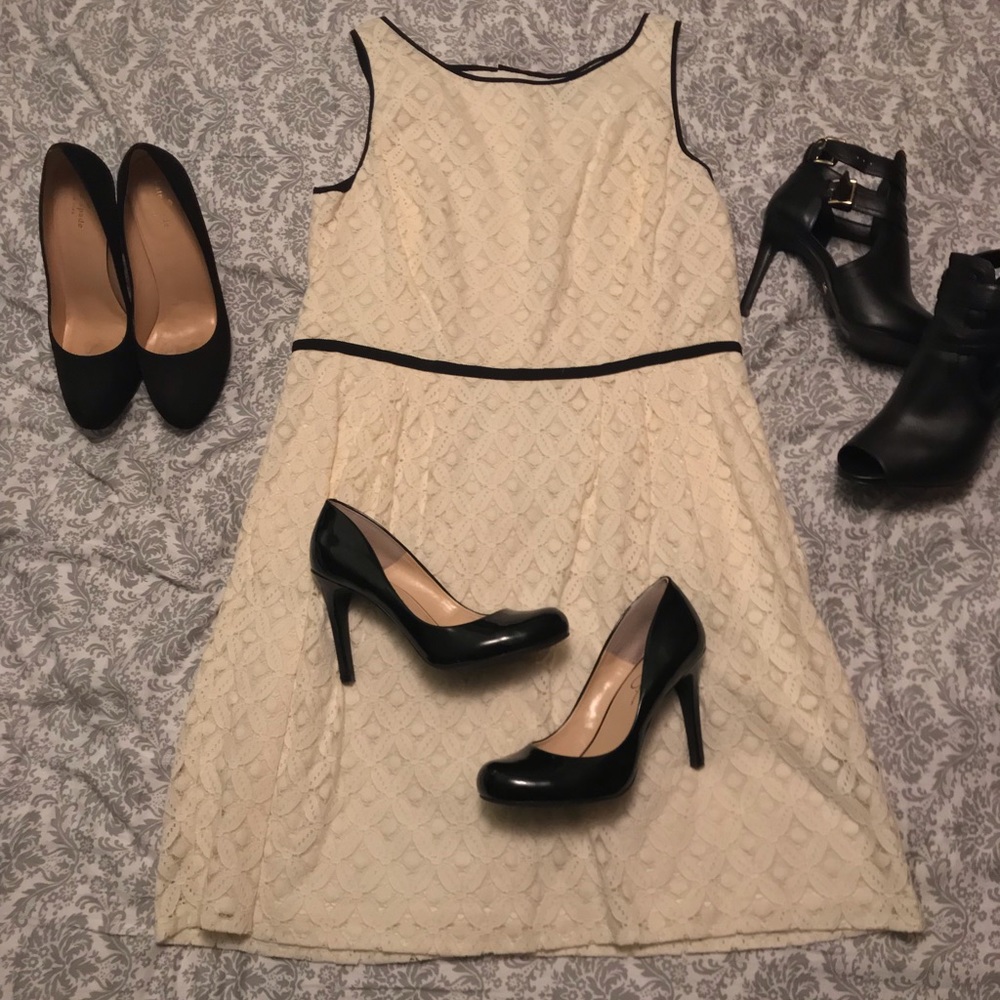 Lauren Ralph Laure Dress Cream/Black - Size 16
